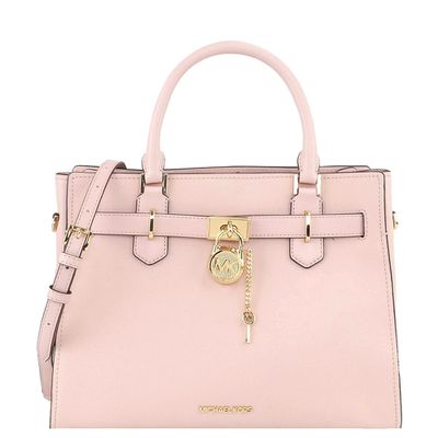 MICHAEL KORS - 素面皮革鎖頭造型手提/肩背兩用包 (粉紅)