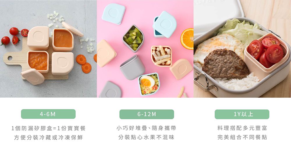 美國Miniware - 微兒天然寶貝用品系列-多功能成長便當盒組-灰犀牛x薄荷綠