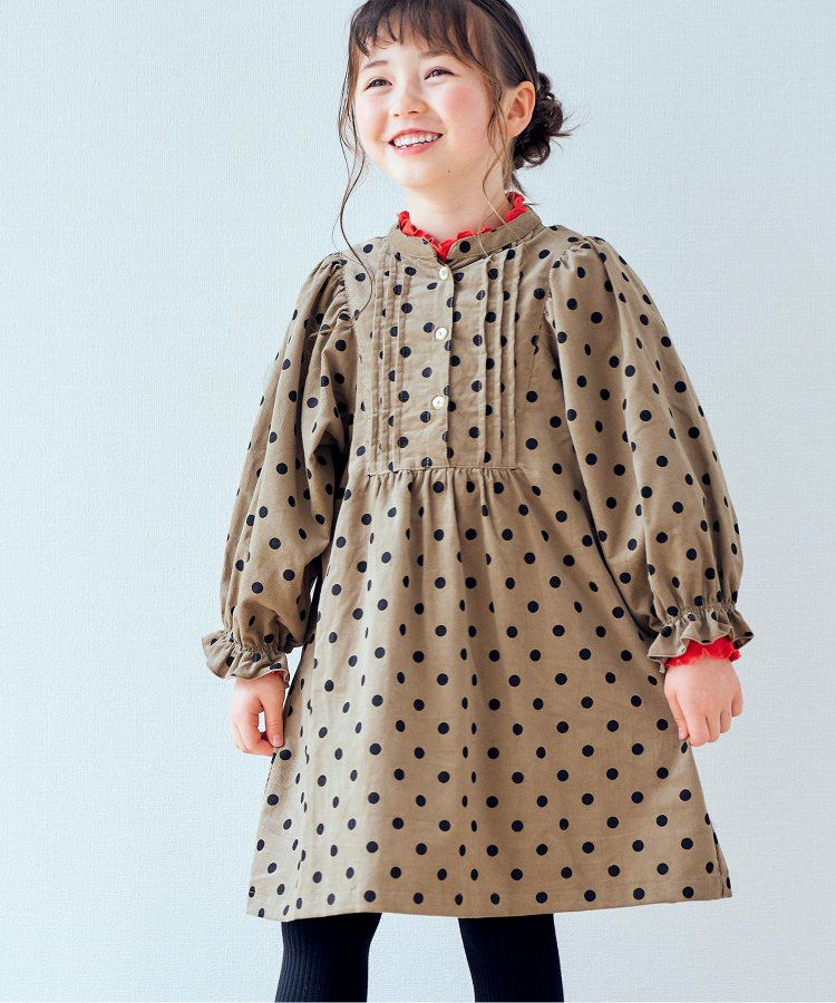 日本 apres les cours - 襯衫領微甜束口長袖洋裝-碎花-海軍藍