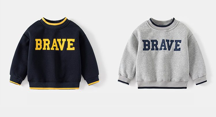 WELLKIDS - 加絨圓領長袖上衣-BRAVE-深藍色