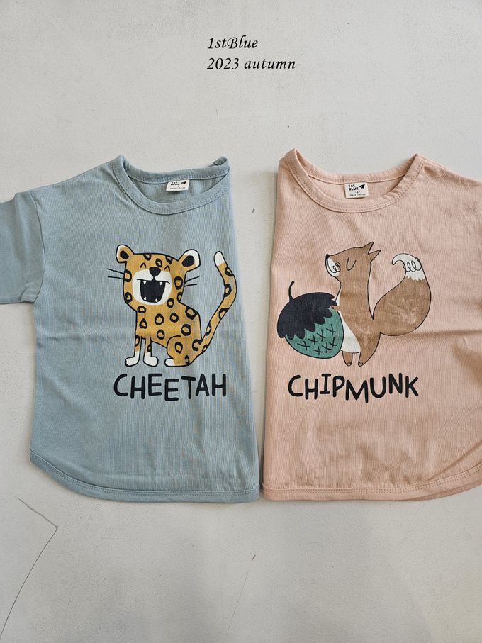 韓國 First Blue - 動物印花長袖上衣-松鼠-淺橘杏