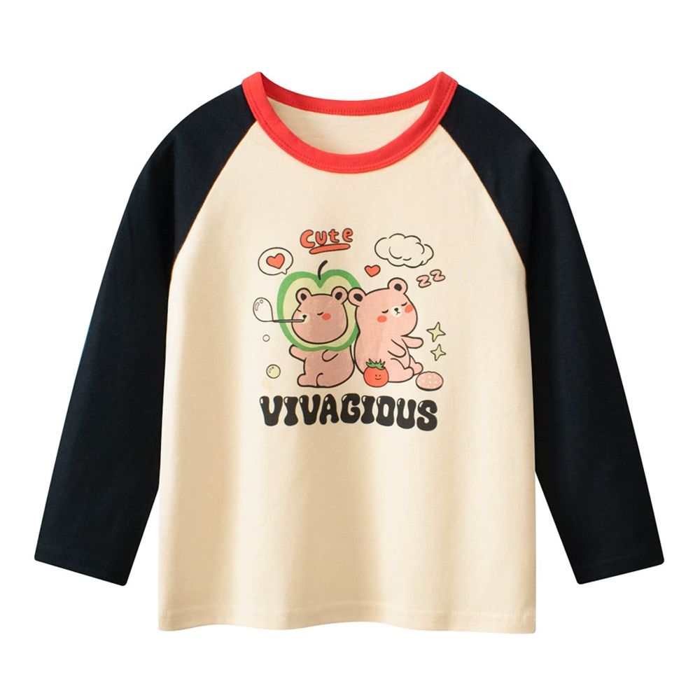 純棉長袖上衣-可愛好友-米杏/黑