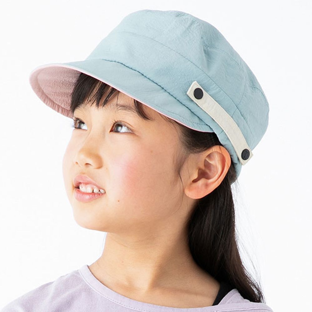 日本 irodori - 【irodori】抗UV防潑水撞色軍帽(可調尺寸)-兒童款-水藍X粉內裏 (54cm)