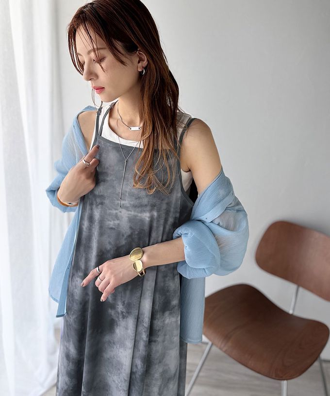 日本 Classical Elf - 2way奢華薄紗大理石印花吊帶洋裝-紫灰