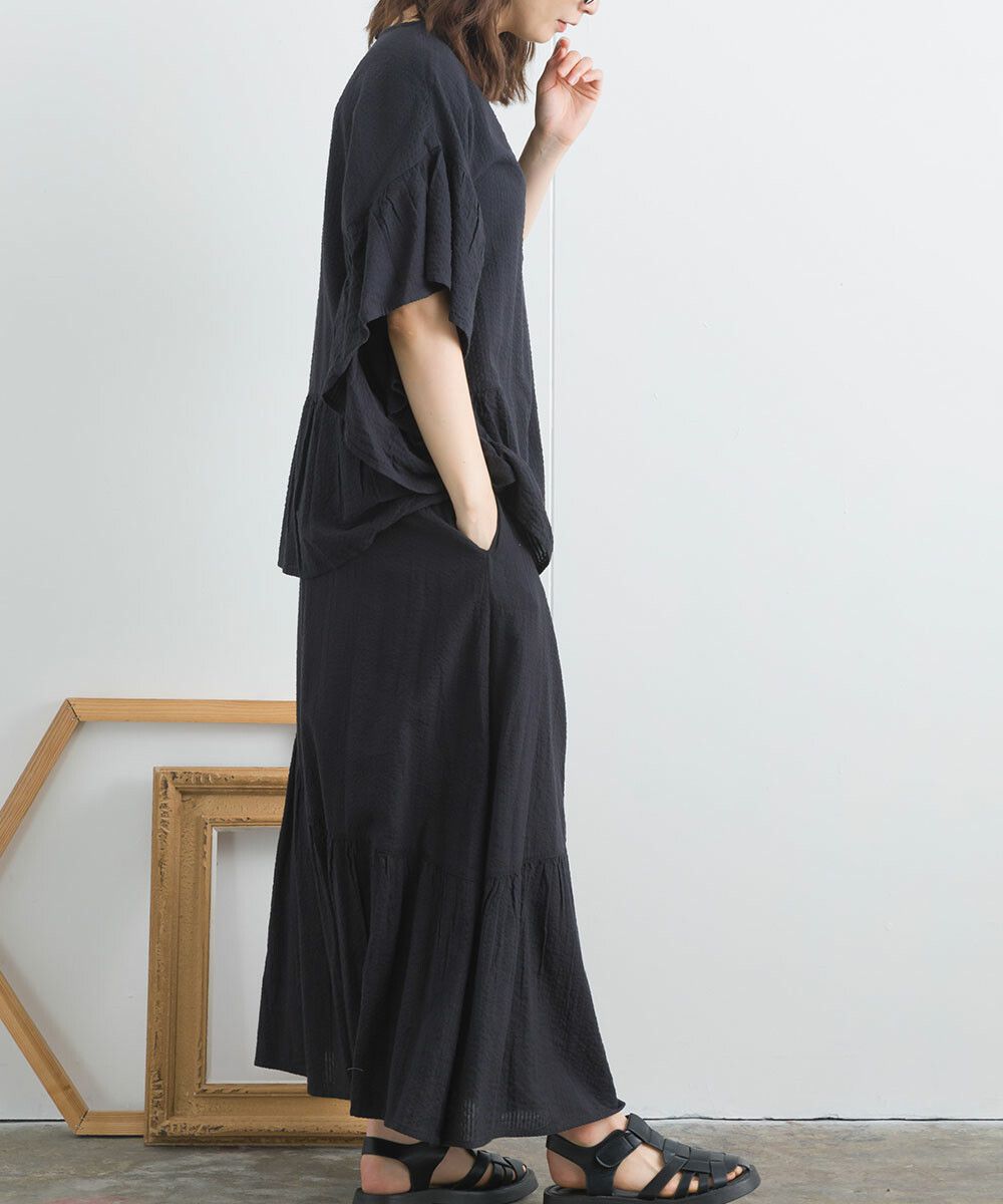 日本女裝代購 - 100%印度棉 超透氣飄逸長裙-大格紋-淺米杏