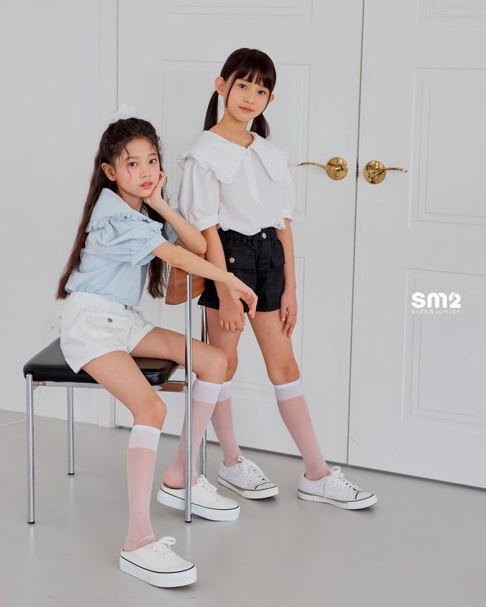 韓國 sm2 - 大荷葉翻領短袖襯衫-水藍