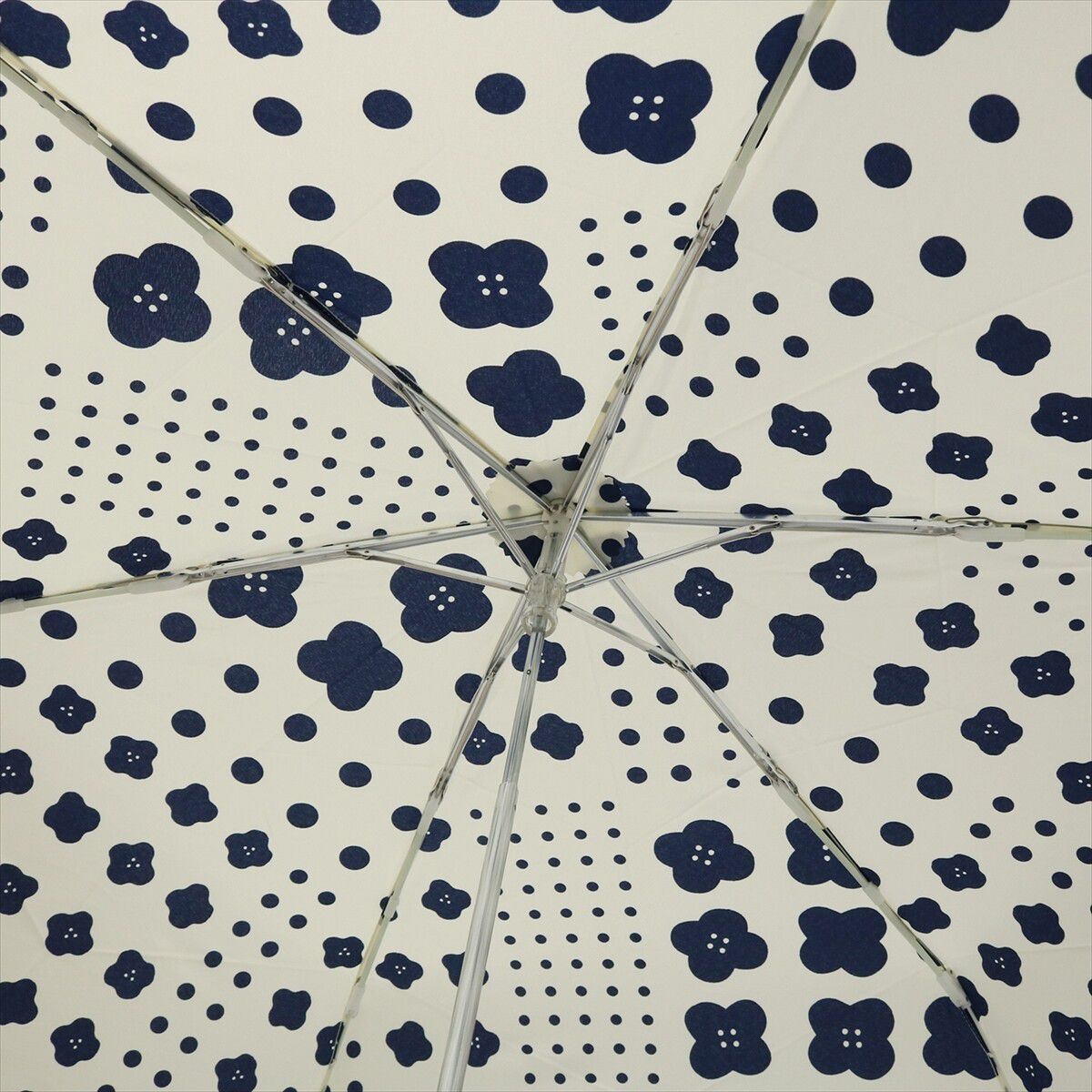 日本 nifty colors - 抗UV輕量 晴雨兩用折疊傘-點點花朵-深藍 (直徑98cm/201g)-90.0%