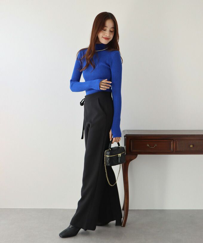 日本 BLUE EAST - 小立領坑條針織上衣-果實紅