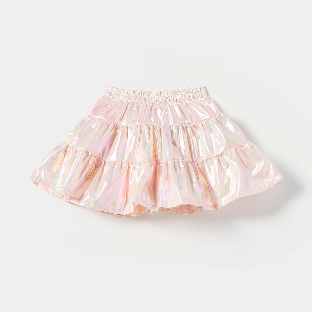 鬆緊腰幻彩波光層次蛋糕裙-蜜桃粉