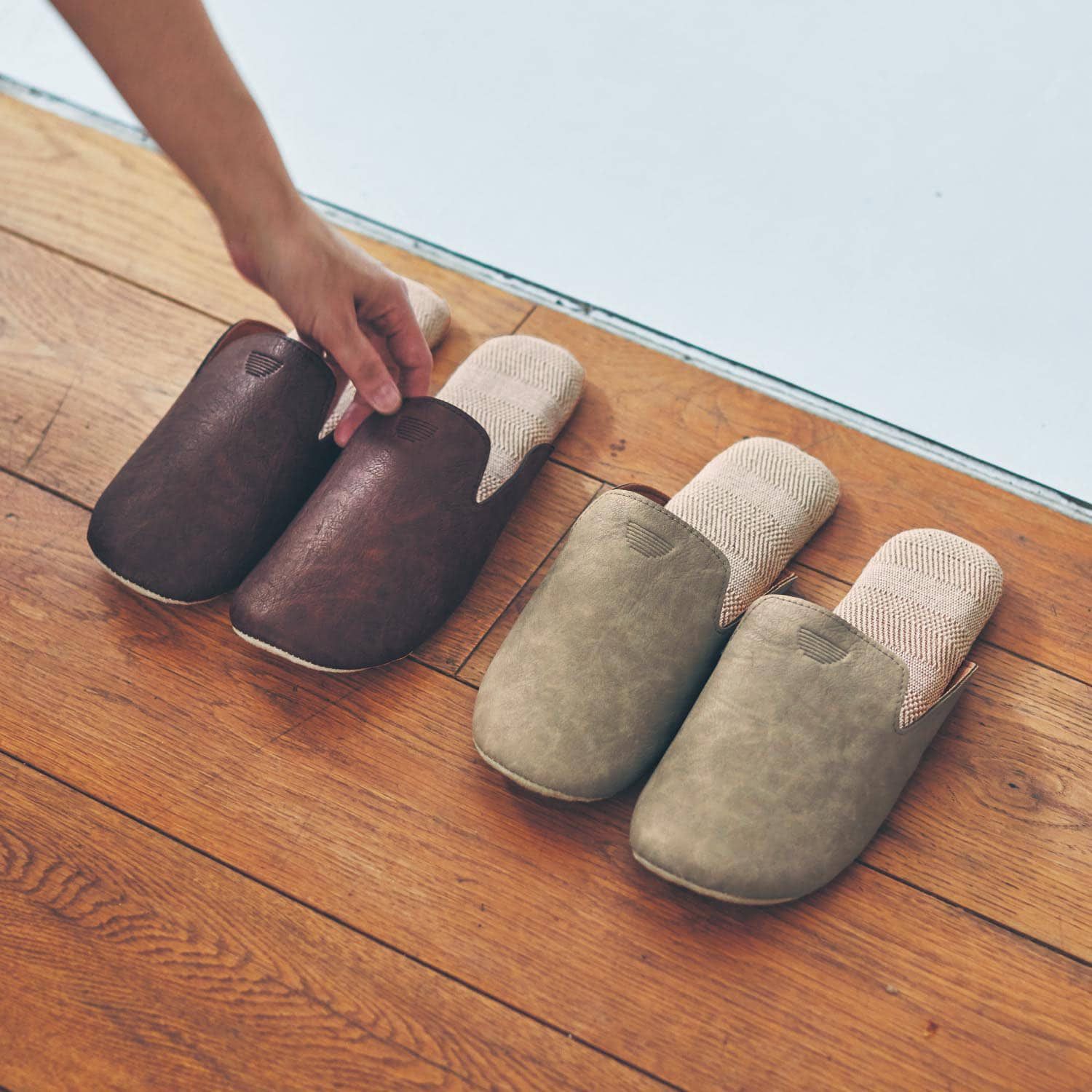 日本千趣會 - 無印風 麵包型室內拖鞋4件組-大地色系 (23-26cm)