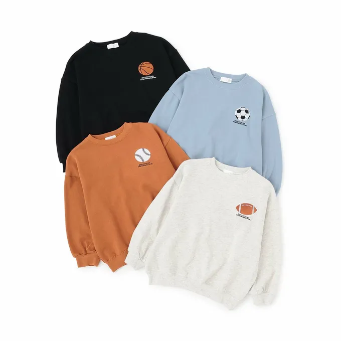 日本 b-ROOM - 100%棉 運動風印花縮口大學長袖上衣-足球-淺藍