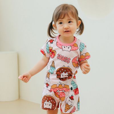 正韓 VOVO - 超優質嬰幼兒/兒童短袖100% 有機純棉家居服/睡衣-甜點貓