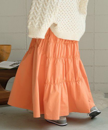 日本 Bou Jeloud - 不規則皺縮設計長裙-橘