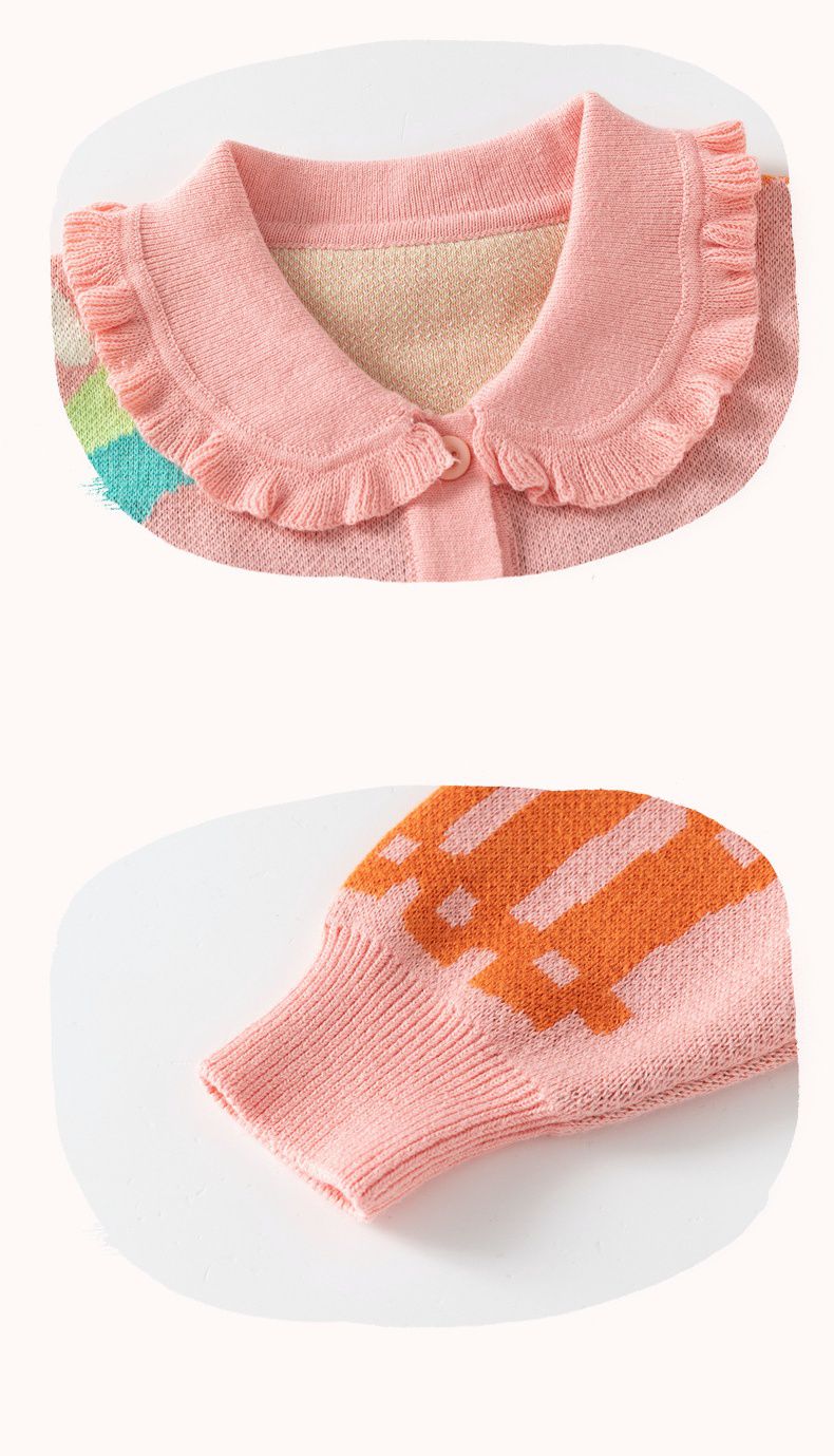 純棉花邊領針織排釦外套-蘿蔔兔兔-粉色