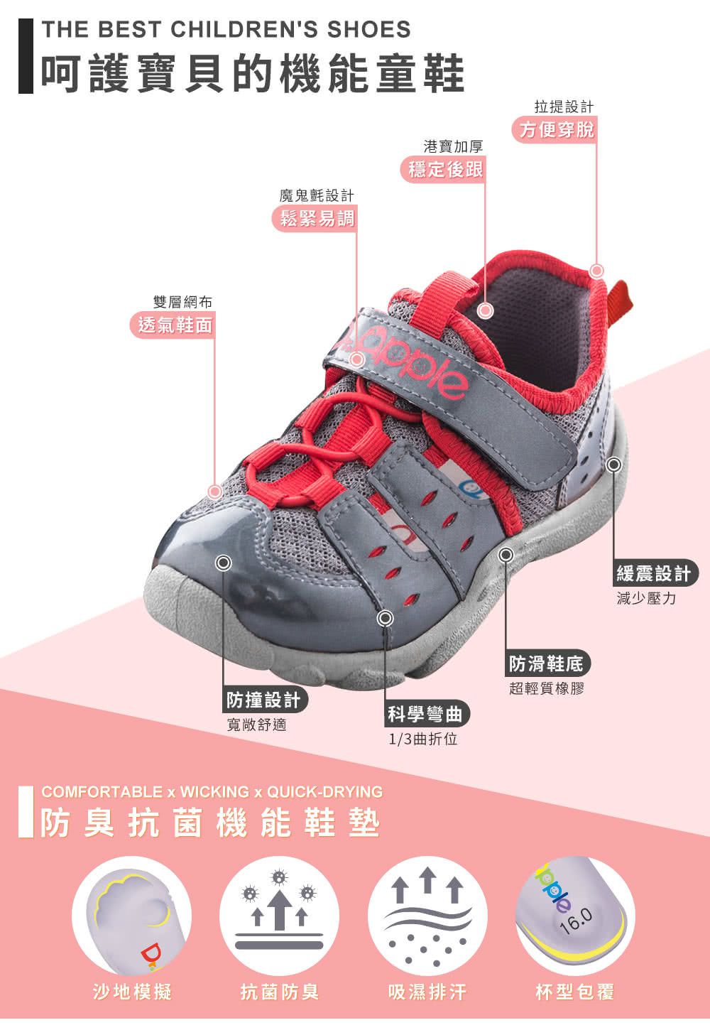 Dr. Apple - 機能童鞋-俐落大人風舒適透氣童鞋-灰