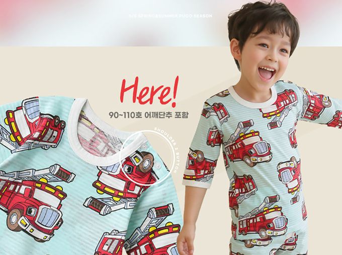 正韓 Puco - 超優質嬰幼兒/兒童七分袖100% 有機純棉家居服/睡衣-打火英雄