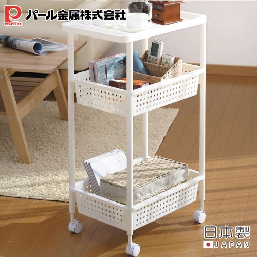 日本製寬版三層收納推車(白色)