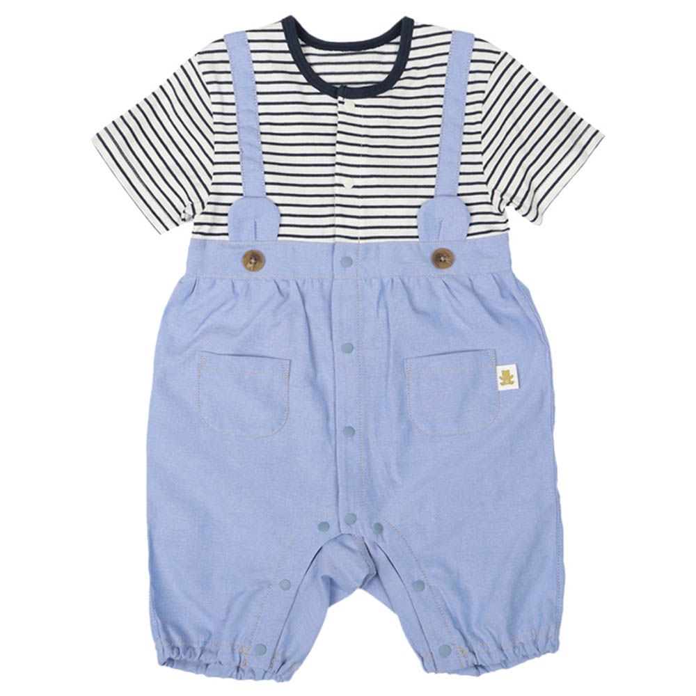 短袖假兩件兔裝-素面-藍色