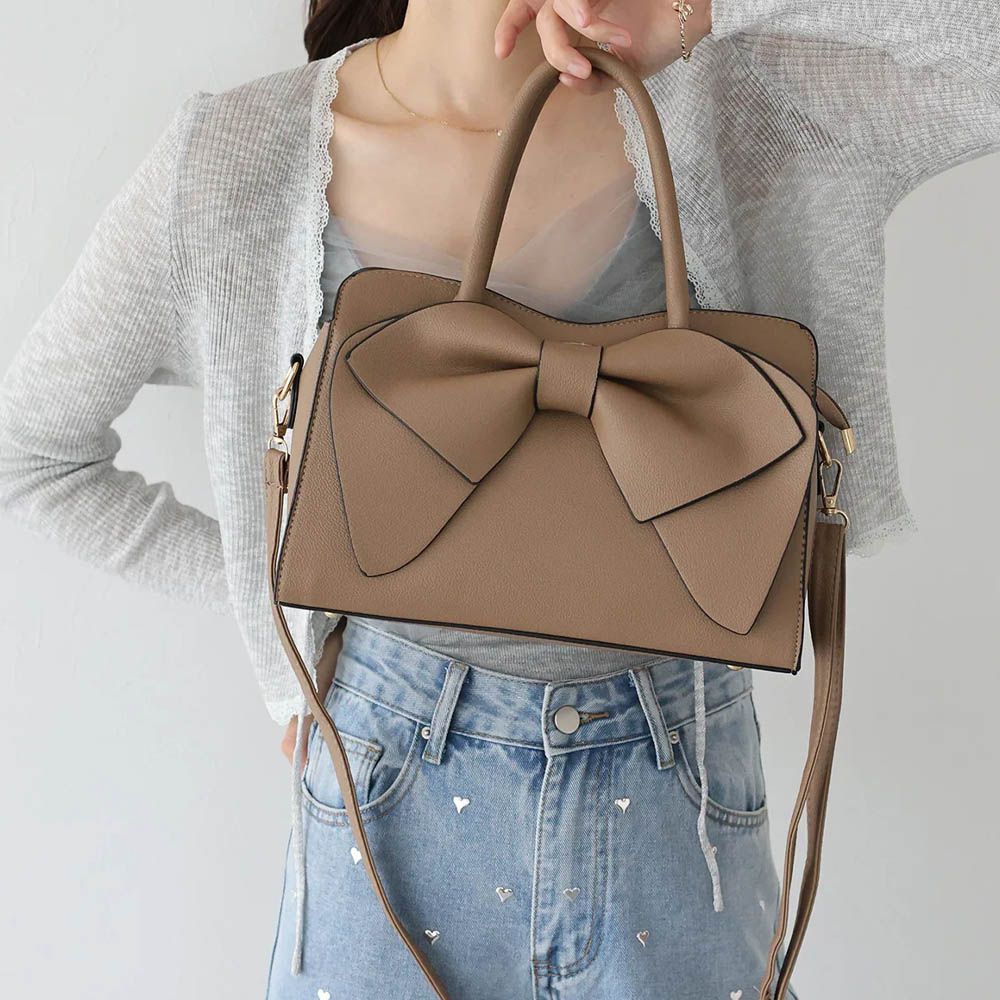2way俏麗蝴蝶結方型手提/側背包-卡其