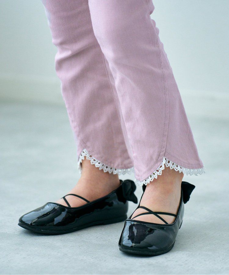 日本 apres les cours - 下擺蕾絲小喇叭美腳長褲-粉紅