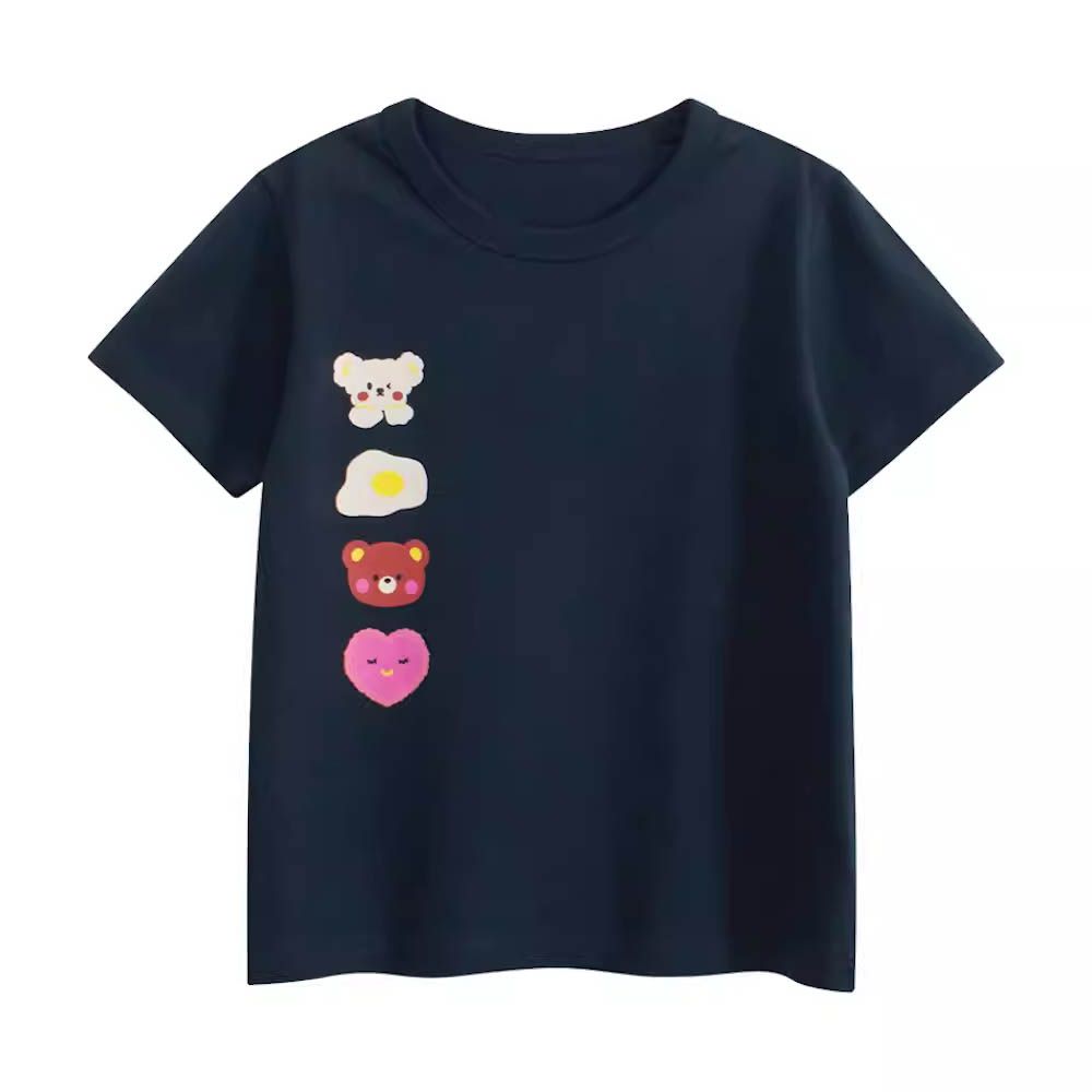 純棉短袖上衣-可愛圖案-藏青