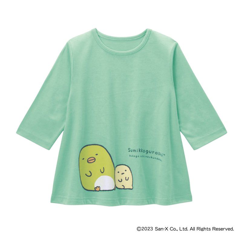 日本千趣會 - 角落生物純棉七分袖上衣-企鵝-綠