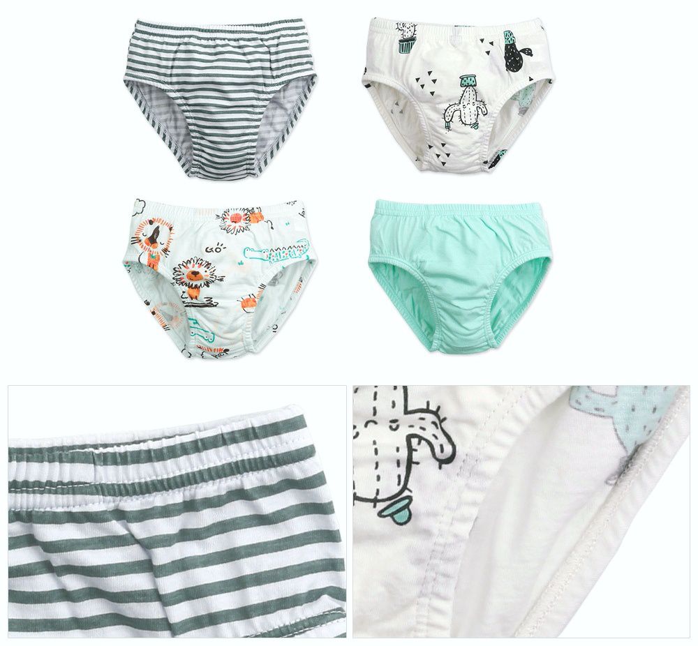 韓國 Maykids - 有機棉男寶三角褲四入組-動物仙人掌