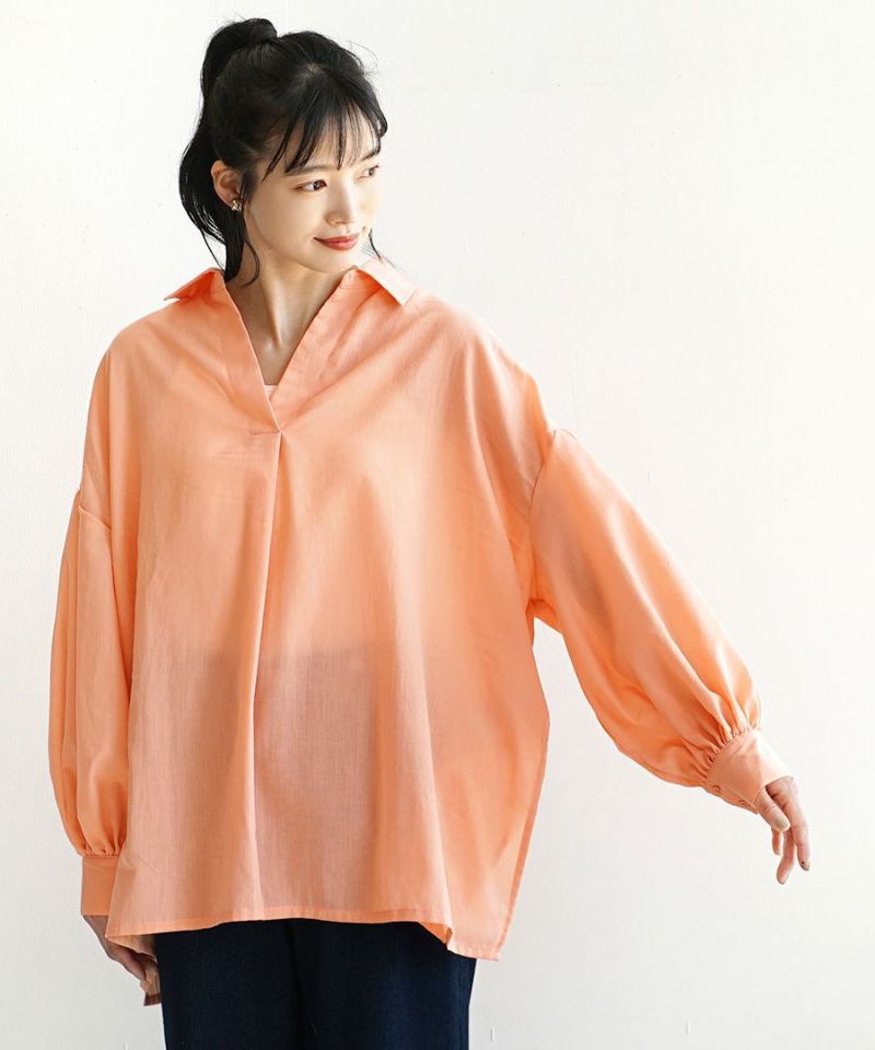 日本 zootie - 慵懶感透膚氣球袖落肩上衣-寧靜白