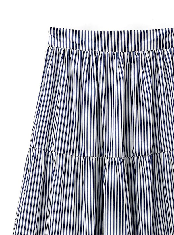 日本 GRL - 百搭簡約直條紋蛋糕裙-深藍