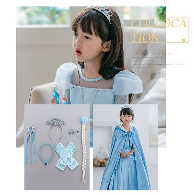 冰雪公主袖洋裝-藍色