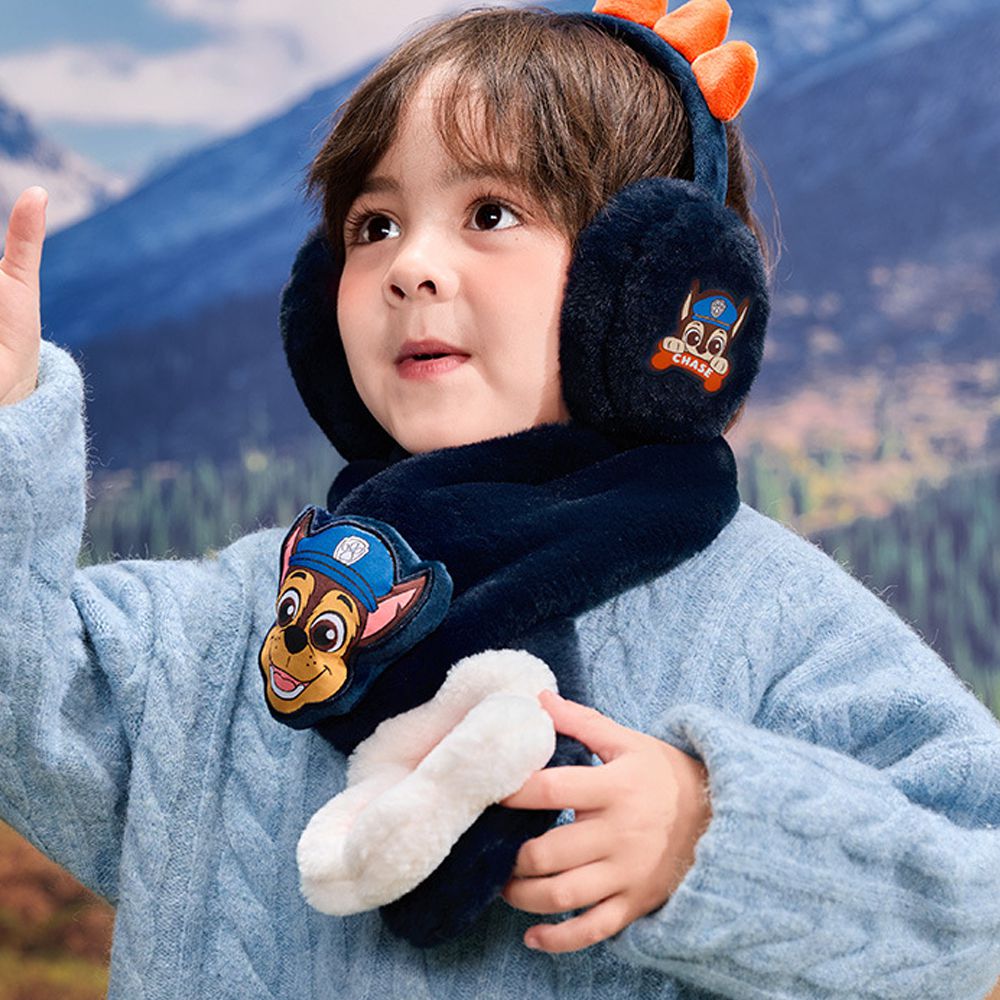 卡通汪汪隊立體狗爪絨毛圍巾72x10cm-卡通人物阿奇-藏青