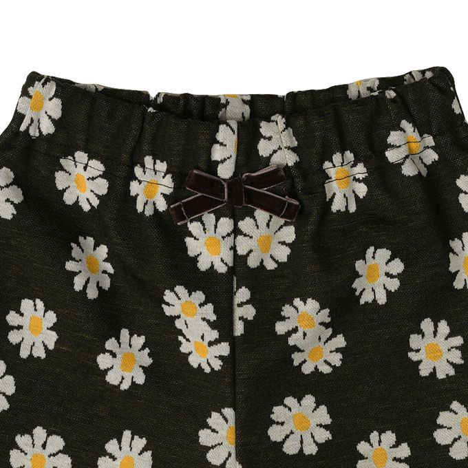 akachan honpo - 10分褲-小花圖案緹花-黑色