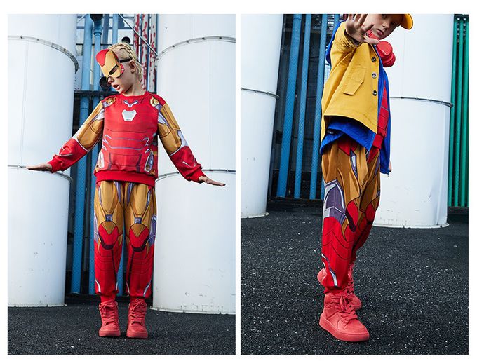 卡通造型運動套裝(送面具）-卡通人物鋼鐵人-黃+紅
