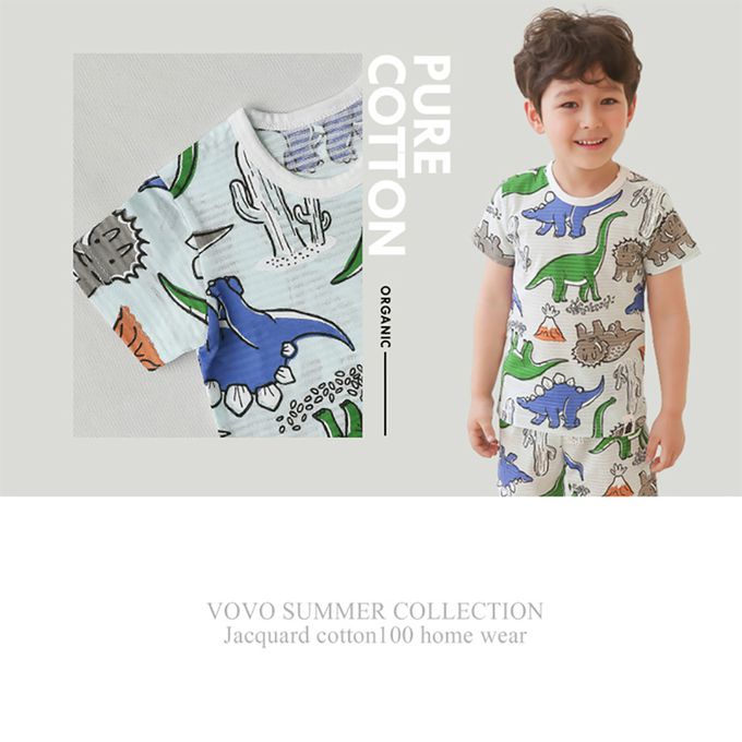 正韓 VOVO - 超優質嬰幼兒/兒童短袖100% 有機純棉家居服/睡衣-恐龍樂園