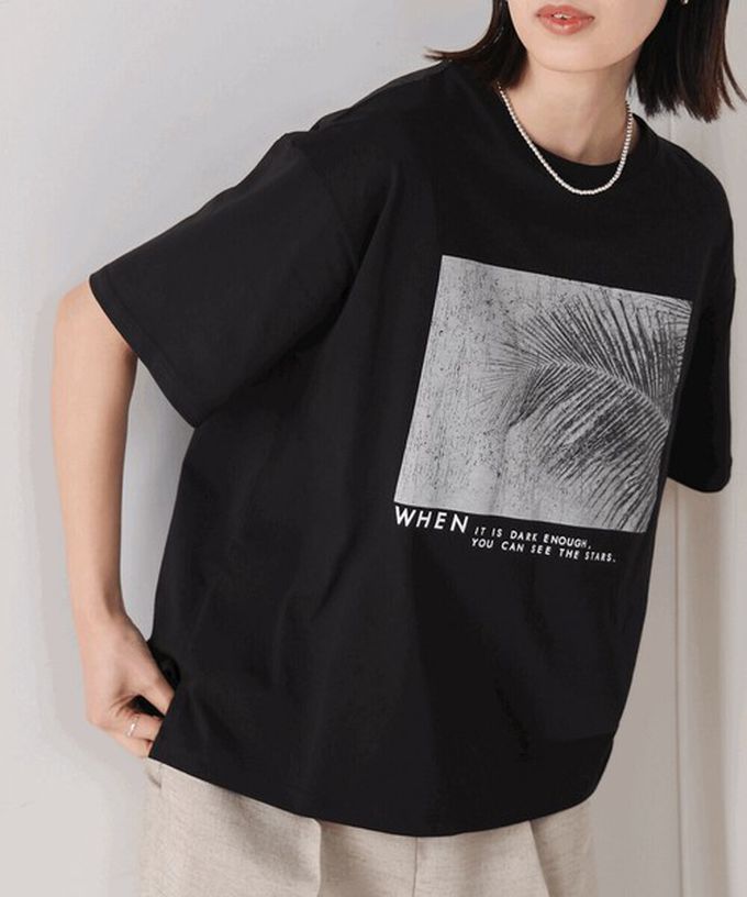 日本 Bab - 100%棉 清新夏日樹葉印花T恤-灰