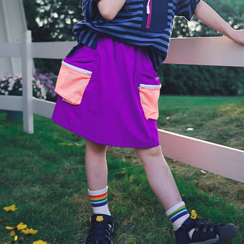 運動休閒速乾短裙-撞色口袋-紫色