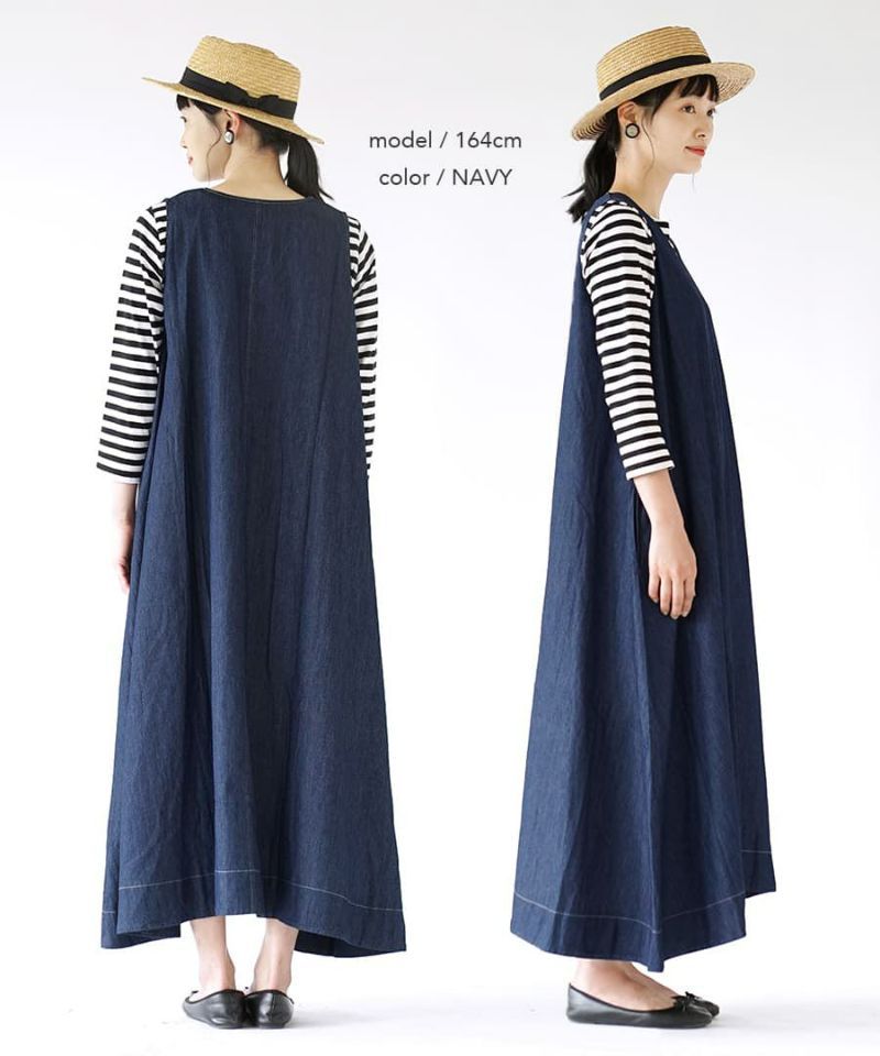 日本 zootie - 透氣丹寧V領無袖洋裝/背心裙-靛藍