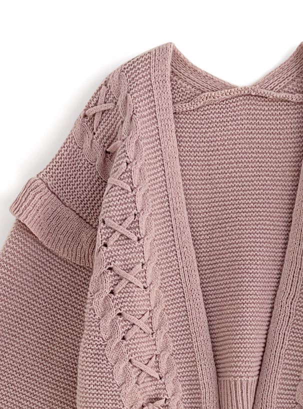 日本 GRL - 甜美交叉綁帶針織外套-黑 (F)