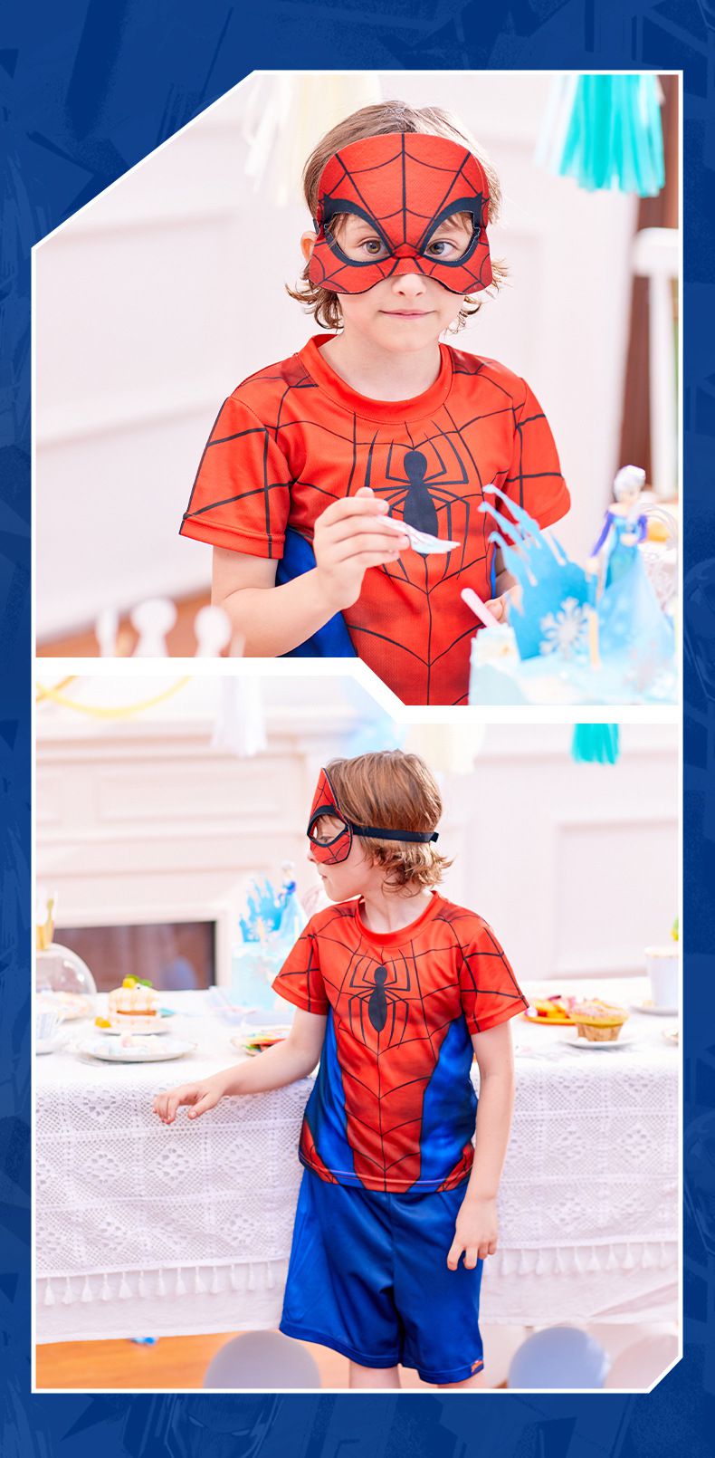 冒險版造型套裝/萬聖節-卡通人物蜘蛛人(送軟面具)-紅+藍