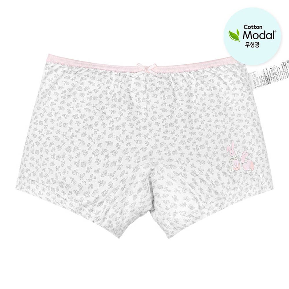 絲柔莫代爾混棉四角褲(女寶)-花紋粉兔子-白
