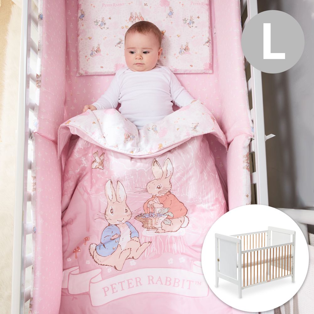 經典白色大床附床墊+悅讀比得兔大床四件床組/寢具組-L(嬰兒床 嬰兒床墊)-粉色