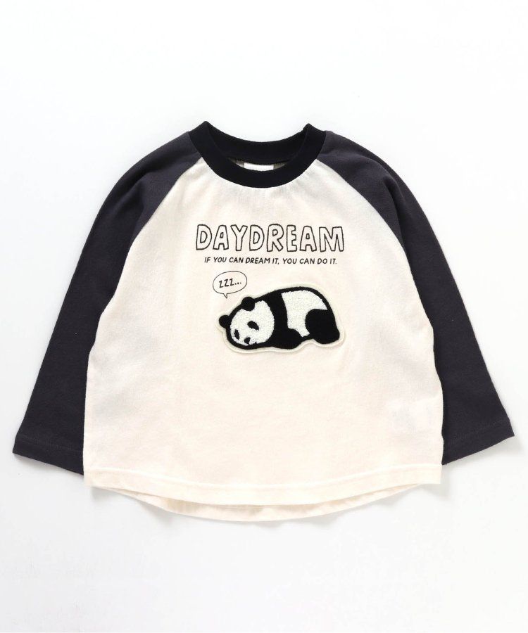 日本 BREEZE - 刺繡徽章撞色長袖上衣-熊貓-炭黑