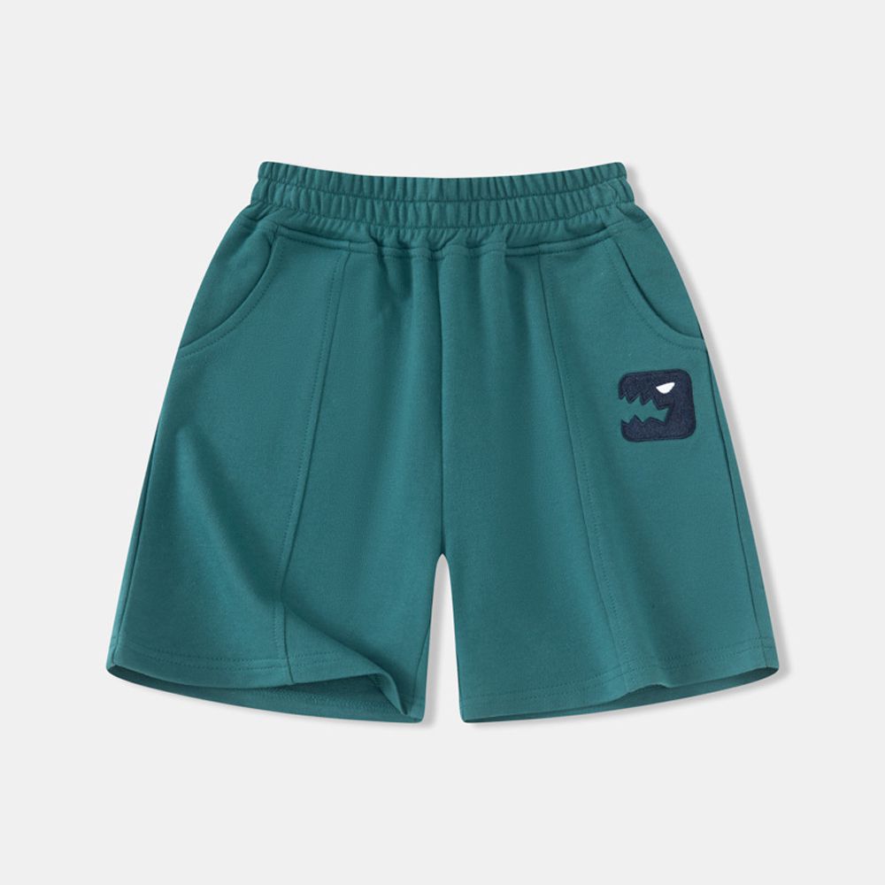 純棉休閒短褲-怪獸大嘴-墨綠