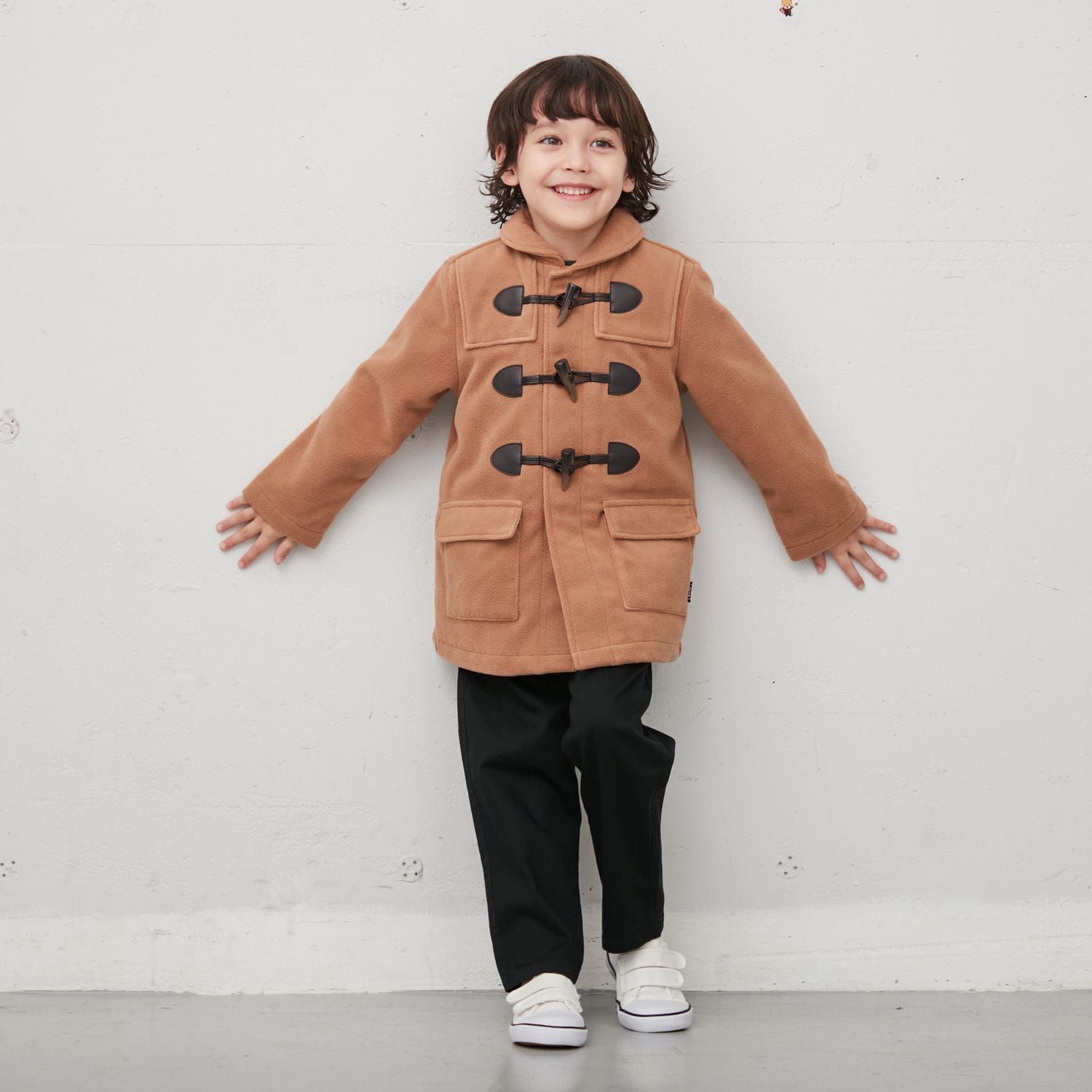 日本千趣會 - 牛角扣立領粗呢羊毛外套-卡其