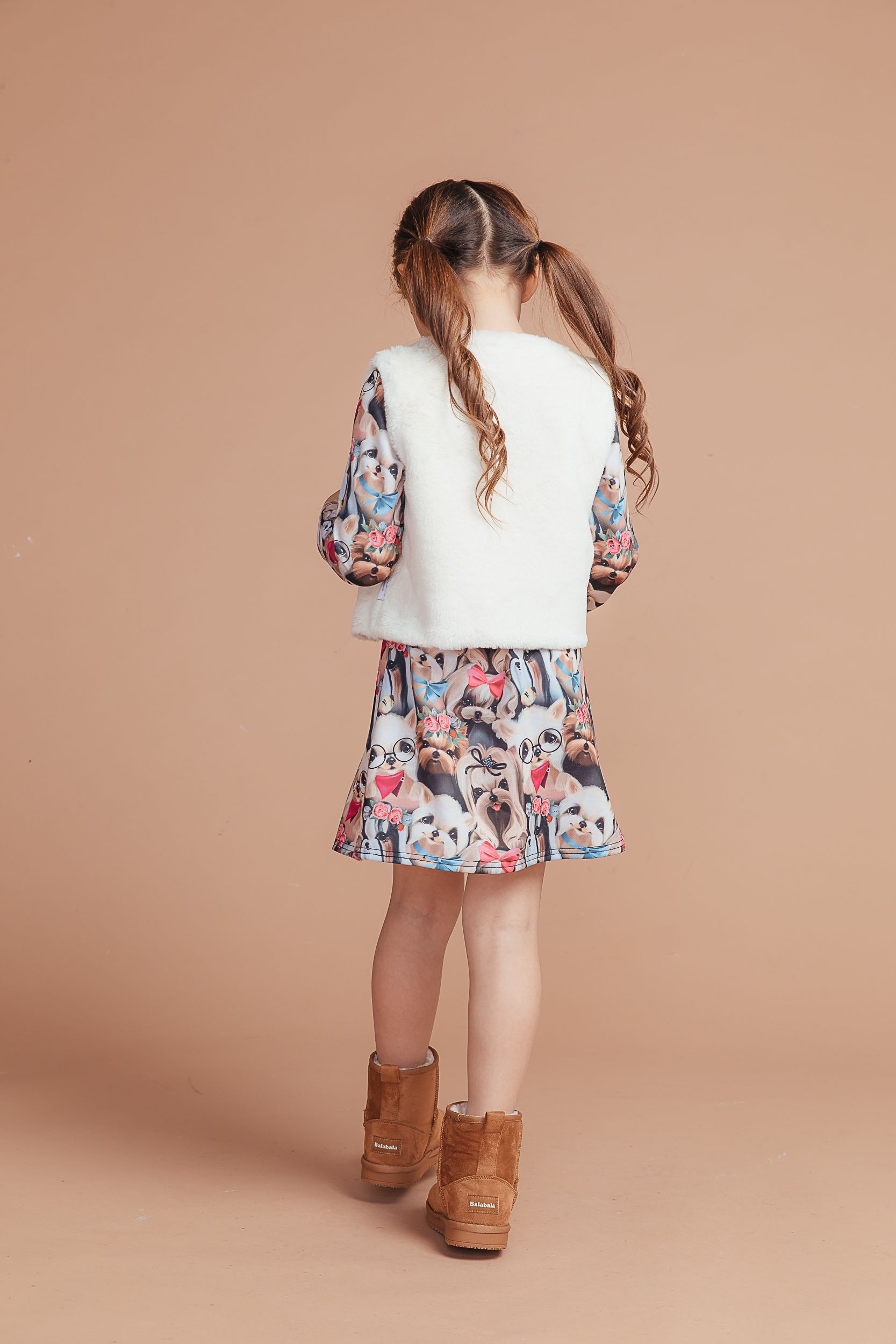 Love, Charlotte - 小狗洋裝配毛毛背心-小狗洋裝-內含洋裝+背心