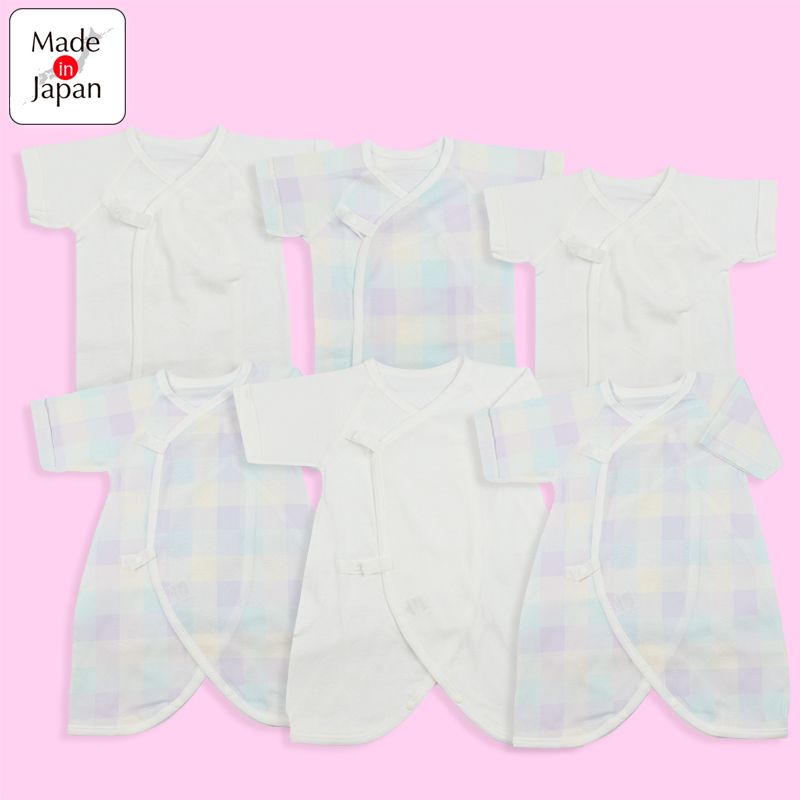 akachan honpo - 新生兒內衣6件組-短袖・7分袖-淺藍色 (50～60cm)
