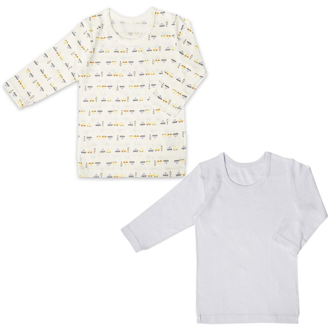 akachan honpo - 長袖圓領速乾上衣-2件組 汽車-淺藍色