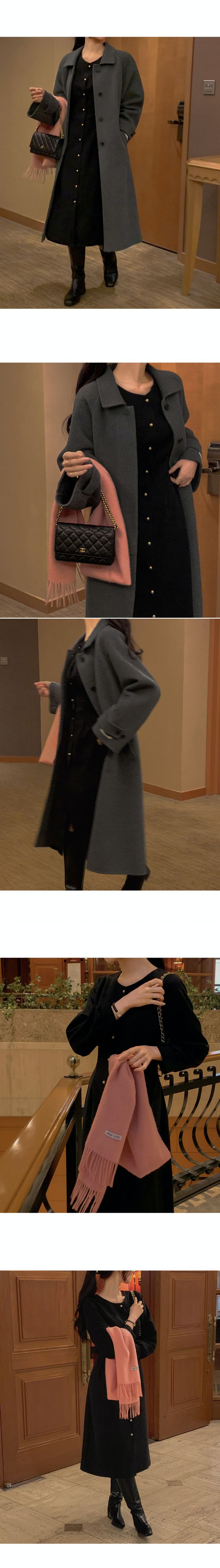 韓國女裝代購 - 霧面質感金釦點綴修飾連身洋裝-乾燥玫瑰粉 (FREE)