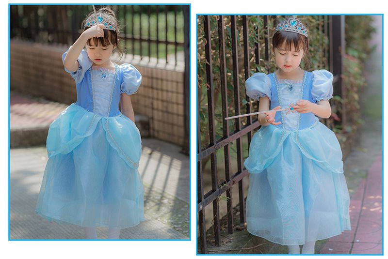 公主寶石裝飾網紗洋裝-藍色