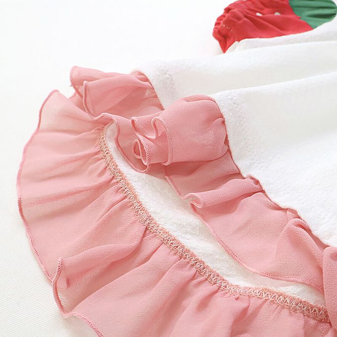 日本 ZOOLAND - 甜蜜草莓造型澎澎短袖上衣-白